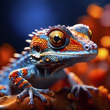 Gecko with intricate patterns and vibrant colors representing adhesive properties, AI generated