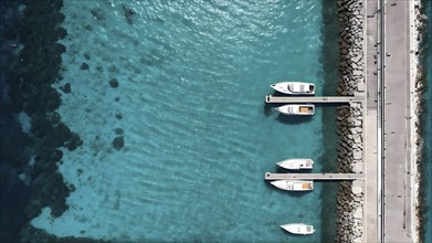 Aerial view of an idyllic harbor landscape with sailboats and yachts, AI generated