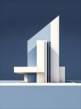 Minimalist architectural composition of modern buildings, with clean angles, rendered in geometric