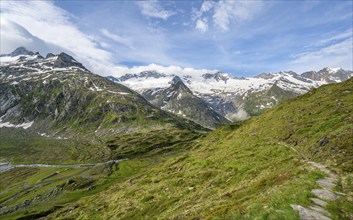 Picturesque mountain landscape, mountain peaks with snow and glacier Hornkees and Waxeggkees,