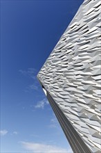 Shiny façade with various reflective aluminium panels, Titanic Belfast visitor centre, modern