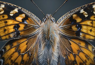 Extreme close-up of a painted lady butterfly (Vanessa cardui), AI generated