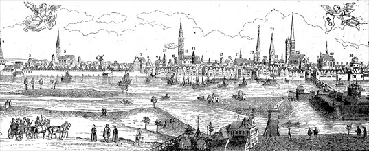 Bremen in the Middle Ages in 1620, Germany, Illustration from 1880, Historical, digital