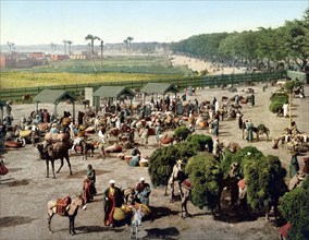 Access to the Nile Bridge, Cairo, Egypt, 1890, Historic, digitally restored reproduction from a