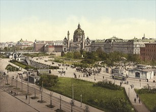 Der Karlsplatz mit der Karlskirche, Wien, Österreich, digital restaurierte Reproduktion eines