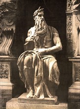 Statue by Michael Angelo, The Seated Moses, Rome, Italy, Historic, digitally restored reproduction