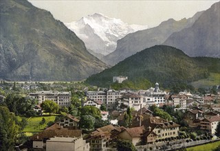 Interlaken, with Jungfrau, Bernese Oberland, Switzerland, Historic, digitally restored reproduction