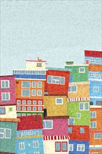 Colored houses of a favela. Graphic art vector mosaic