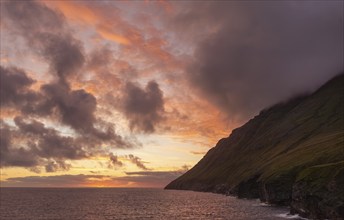 Coast, Vidareidi, Vidoy Island, Viðareiði, Viðoy Island, sunset, Faroe Islands, Denmark, Europe