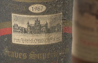 Red wine Bordeaux, France, 1967, Graves des Vayres, old bottles, cellar find, label, Europe