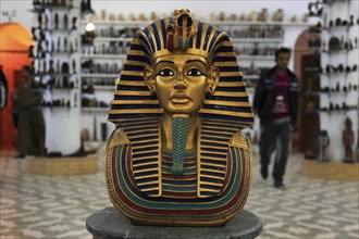 Tutankhamun's death mask replica in an alabaster factory in Luxor, West Luxor, Africa, Egypt,