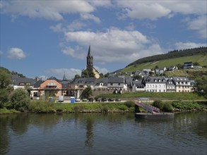 Boat landing stage in the wine village of Lieser, Moselle, Rhineland-Palatinate, Germany, Europe