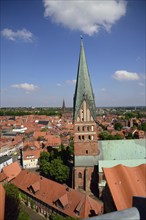 Europe, Germany, Lower Saxony, Hamburg Metropolitan Region, Lüneburg, View of Old Town Tower of St.