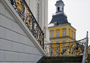 Staircase of the Old Town Hall and tower of the neighbouring palace, Bonn, North Rhine-Westphalia,