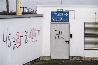 Swastika graffiti on the roof of a multi-storey car park in Cologne