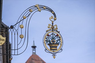 Nose tag with flower motif from a flower shop, Rottweil, Baden-Württemberg, Germany, Europe