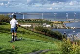 CopenHill, waste incineration plant and artificial ski slope, skiing with a view of the Øresund, 90