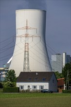 Cooling tower of the Duisburg Walsum coal-fired power station, unit 10, electricity pylon,