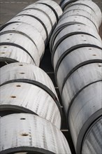 Concrete sewer pipes, stored on a construction site during sewer renovation work, on the Dickswall,