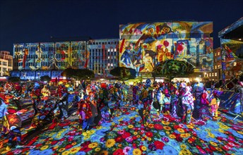 Essen Light Festival, in the city centre, light art on Kennedyplatz, the Berlin artist Daniel