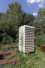 Already demolished residential tower in miniature format, art installation Neustadt by Marta