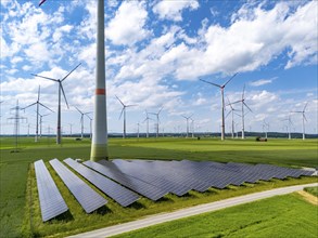 Wind farm near Marsberg, photovoltaic system, utilisation of land for renewable energies,