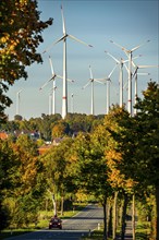 Wind farm near Lichtenau, federal road B68, wind turbines, autumn, North Rhine-Westphalia, Germany,