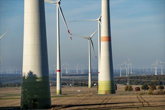 Wind farm near Bad Wünnenberg, Ostwestfalen Lippe, along the A44 motorway, North Rhine-Westphalia,