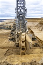 Opencast lignite mine Garzweiler 2, bucket wheel excavator 261 excavating the surface, near the