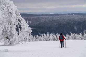 Winter in Sauerland, Hochsauerlandkreis, at Kahler Asten, near Winterberg, few tourists, visitors,