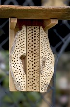 Insect hotel on a fence, North Rhine-Westphalia, Germany, Europe