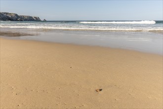 Fine sandy beach on the Atlantic coast. Camaret sur mer, Crozon, Finistere, Brittany, France,