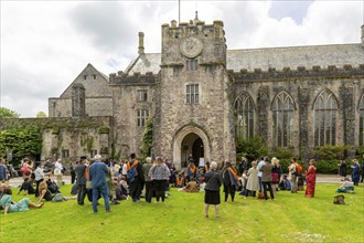 Satish Kumar speaking at graduation event, Schumacher College, Dartington Hall estate, Totnes,