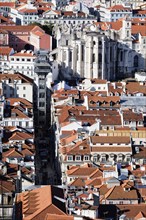 View over Lisbon, Santa Justa lift and The Church and Convent of Our Lady of Mount Carmel,