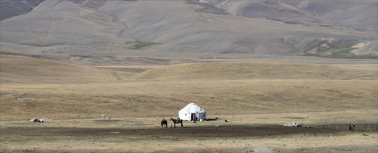 Yurts in the highlands, Pamir Mountains, Osh Province, Kyrgyzstan, Asia