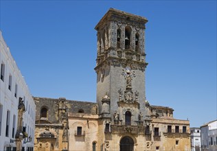 Majestic bell tower in the city centre with rich architectural decoration, Basilica Santa María de