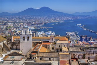 Panorama of city, harbour and sea with the monastery of San Martino and Mount Vesuvius 1281m,