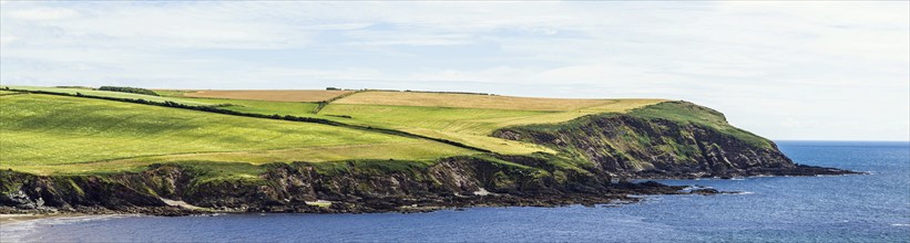 Panorama of Fields and Farms over Mothecombe Beach, Mothecombe, River Emme and Red Cove, Plymouth,