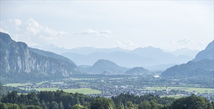 View of the Inn Valley with the town of Kufstein, Tyrol, Austria, Europe