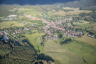 View from a hot air balloon of Benneckenstein in the Harz Mountains, Benneckenstein, Saxony-Anhalt,