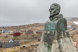 Bronze statue of Ejnar Miki Mikkelsen, Danish polar explorer and author, founder of