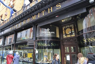 Weir and Sons historic silversmiths shop, Grafton Street, city of Dublin, Ireland, Irish Republic,