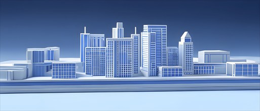 Three dimensional rendering of a model of a city with skyscrapers, AI generated