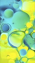 Abstract wallpaper with colorful blobs and liquid shapes on a green background, AI generated