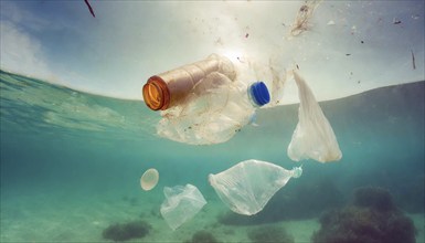 Symbolism, waste problem, plastic waste floating on the sea, AI-generated, AI-generated, AI