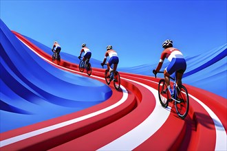 Series of vertical staggered lines suggesting the rhythm and speed of cyclists at olympic games,