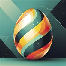 Abstract Easter egg design with geometric patterns, bold colors, and a mix of textures, creating a