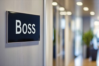 Door sign with text 'Boss' in office. Generative Ai, AI generated