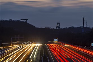 Evening traffic on the A2 motorway at the Recklinghausen junction heading west, in the background