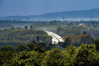 View from the Rungenberghalde, Gelsenkirchen to the west, after a rain shower, green landscape,